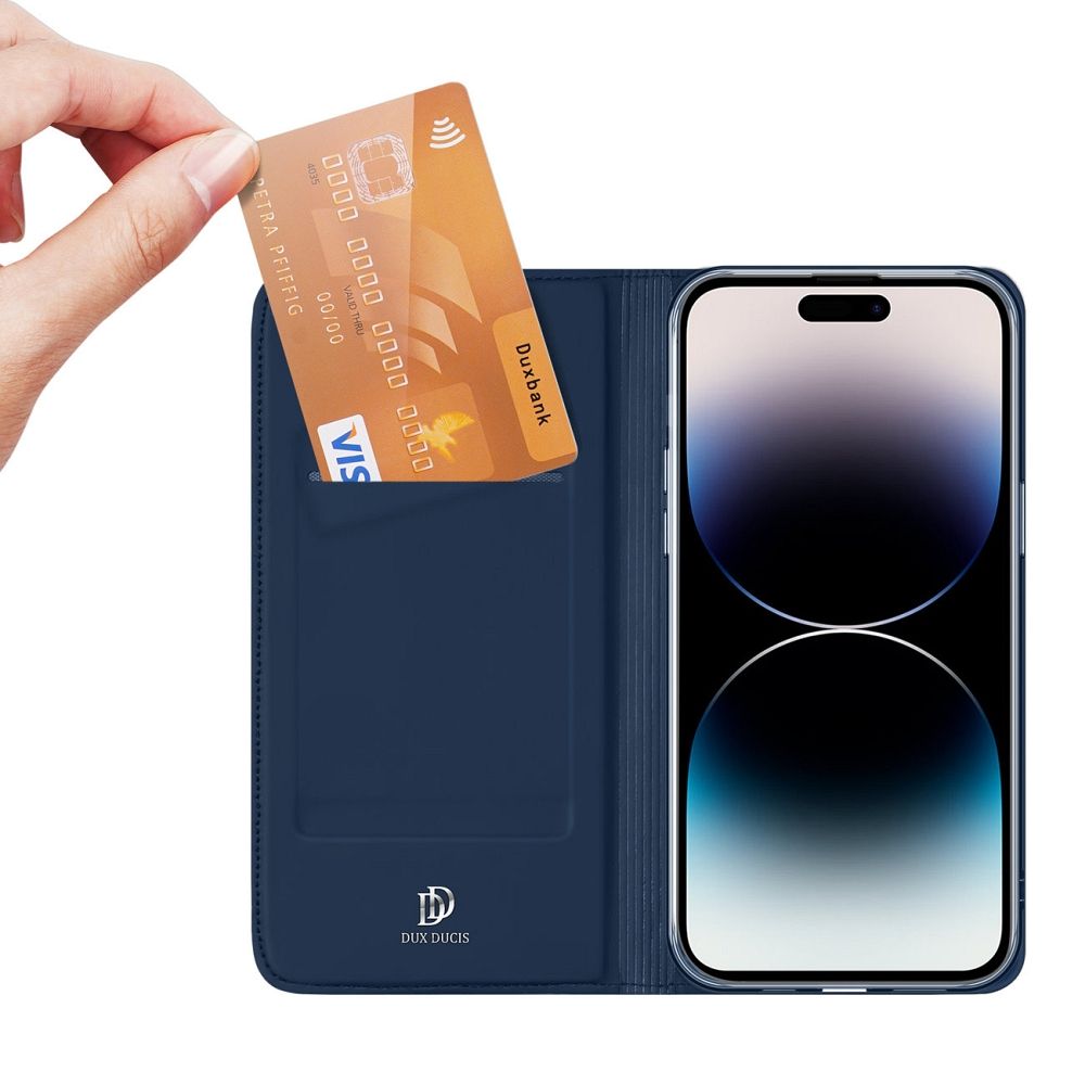 Aizsargvāciņš iPhone 15 – DUX DUCIS wallet SKIN PRO, zils — attēls 2