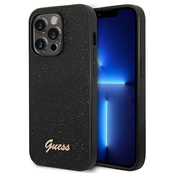 Aizsargvāciņš iPhone 14 Pro – Guess Glitter Script, melns