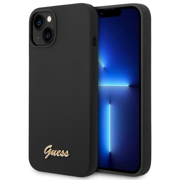 Aizsargvāciņš iPhone 14 Plus 6.7 "black / black hard case Silicone Vintage Gold Logo – Guess GUHCP14MSLSMK