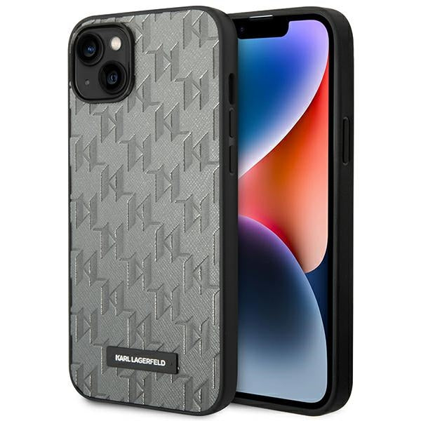 Aizsargvāciņš iPhone 14 Plus 6.7 "hardcase gray / gray Saffiano Mono Metal Logo – Karl Lagerfeld KLHCP14MSAKLHPG
