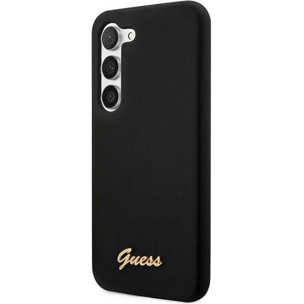 Aizsargvāciņš Samsung Galaxy S23 – Guess GUHCS23SSLSMK black/black hardcase Silicone Vintage Gold Logo (S911) — attēls 2