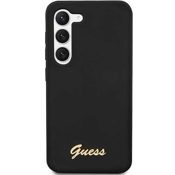 Aizsargvāciņš Samsung Galaxy S23 – Guess GUHCS23SSLSMK black/black hardcase Silicone Vintage Gold Logo (S911) — attēls 3