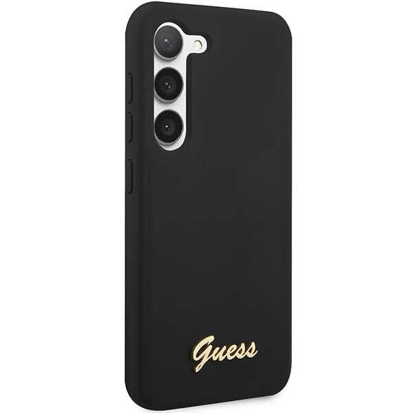 Aizsargvāciņš Samsung Galaxy S23 – Guess GUHCS23SSLSMK black/black hardcase Silicone Vintage Gold Logo (S911) — attēls 4