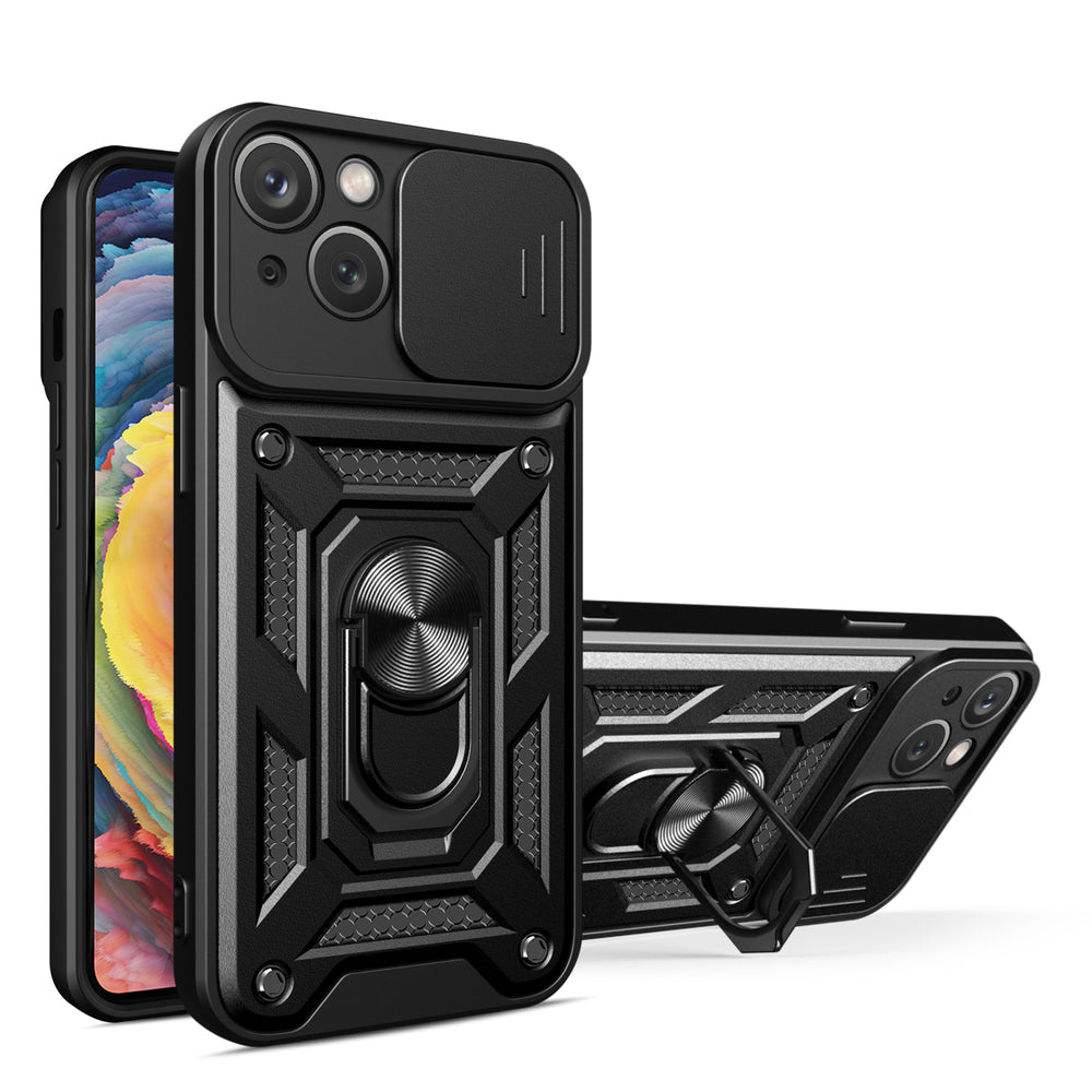 Aizsargvāciņš iPhone 15 Plus – Hybrid Armor Camshield with Stand and Camera, melns