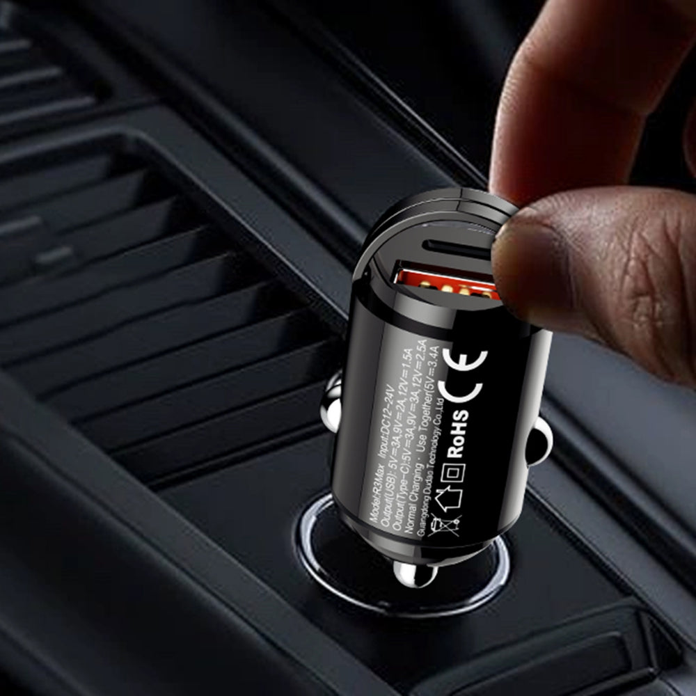 Dudao R3MAX 48W QC PD mini car charger - black — attēls 4