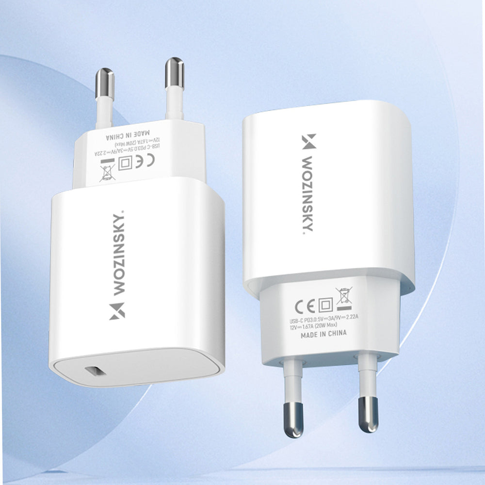 Wozinsky WGWCCW USB-C sienas lādētājs 20 W PD/QC, balts