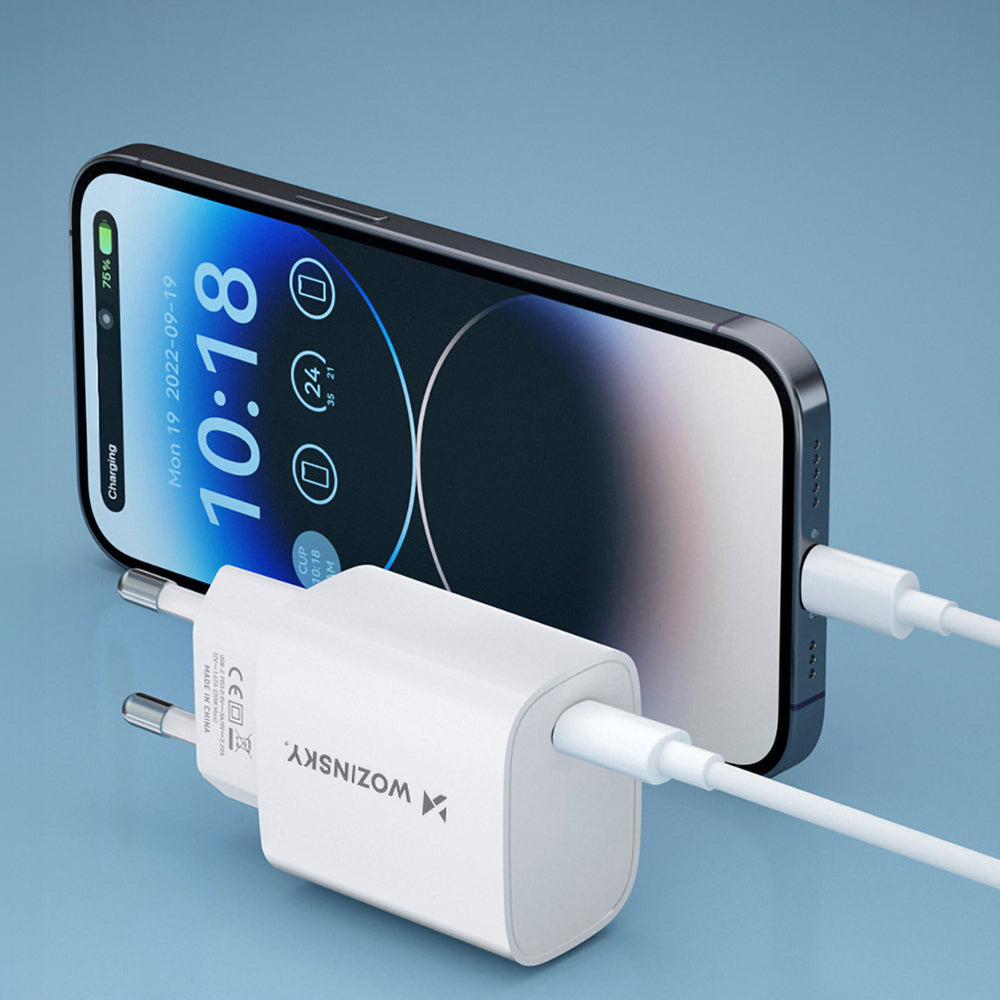 Wozinsky WGWCCW USB-C sienas lādētājs 20 W PD/QC, balts