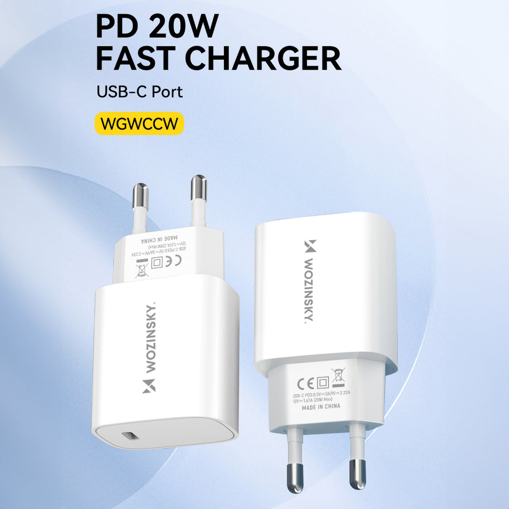 Wozinsky WGWCCW USB-C sienas lādētājs 20 W PD/QC, balts