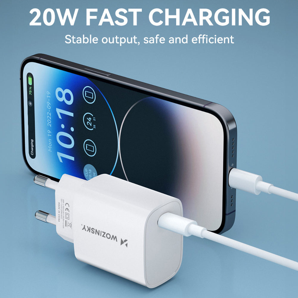 Wozinsky WGWCCW USB-C sienas lādētājs 20 W PD/QC, balts