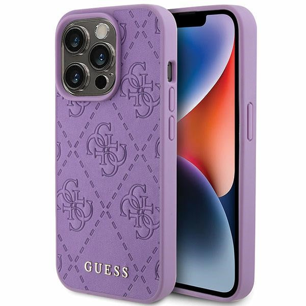 Aizsargvāciņš iPhone 15 Pro – Guess Leather 4G Stamped, violets