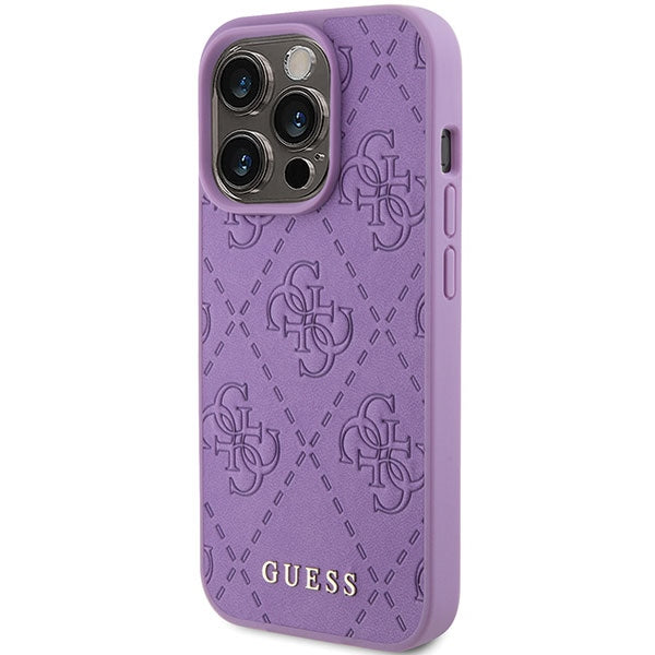 Aizsargvāciņš iPhone 15 Pro – Guess Leather 4G Stamped, violets — attēls 2