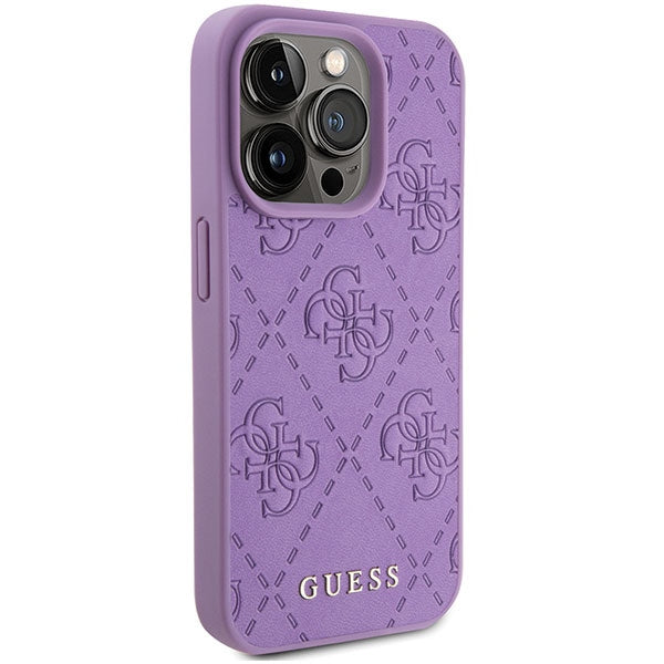 Aizsargvāciņš iPhone 15 Pro – Guess Leather 4G Stamped, violets — attēls 4