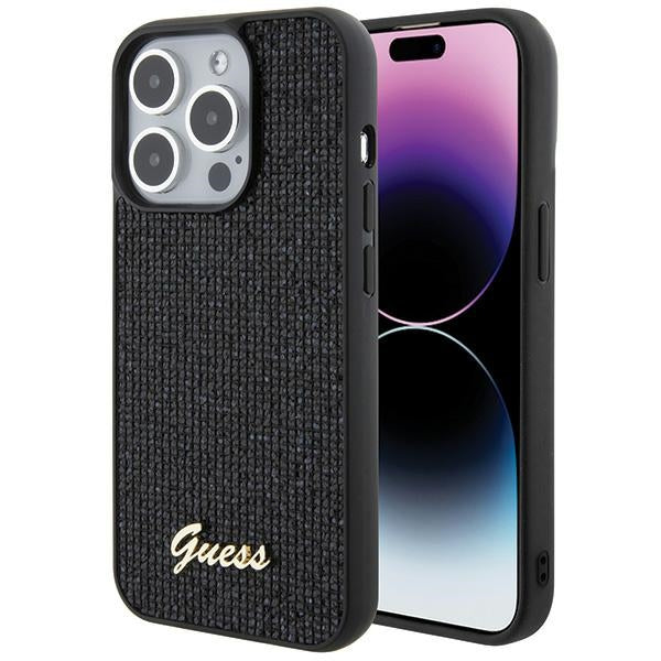 Aizsargvāciņš iPhone 15 Pro – Guess Disco Metal Script, melns