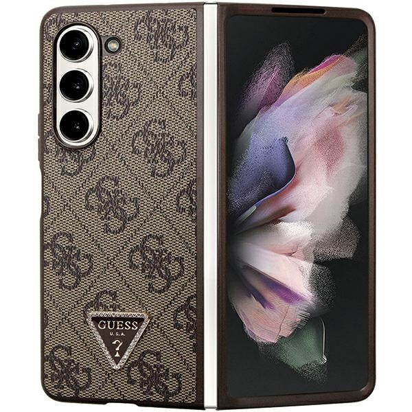 Aizsargvāciņš Samsung Galaxy Z Fold 5 – Guess Leather 4G Triangle Strass, brūns