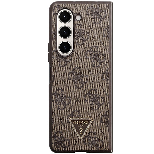 Aizsargvāciņš Samsung Galaxy Z Fold 5 – Guess Leather 4G Triangle Strass, brūns — attēls 2