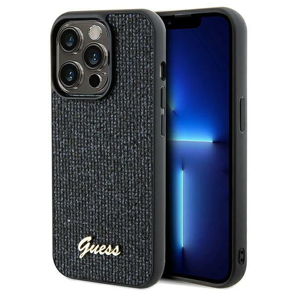 Aizsargvāciņš iPhone 14 Pro Max – Guess Disco Metal Script, melns