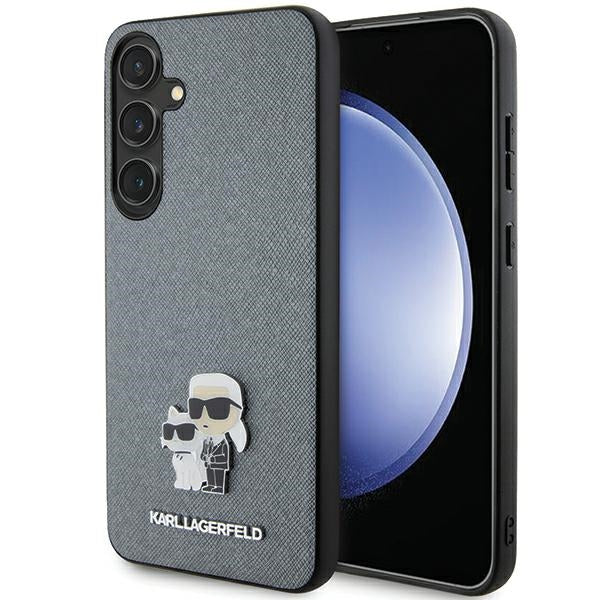 Aizsargvāciņš Samsung Galaxy S24 – Karl Lagerfeld KLHCS24SPSAKCMPG hardcase gray/gray Saffiano Karl & Choupette Metal Pin (S921)