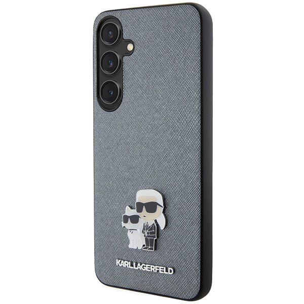 Aizsargvāciņš Samsung Galaxy S24 – Karl Lagerfeld KLHCS24SPSAKCMPG hardcase gray/gray Saffiano Karl & Choupette Metal Pin (S921) — attēls 2