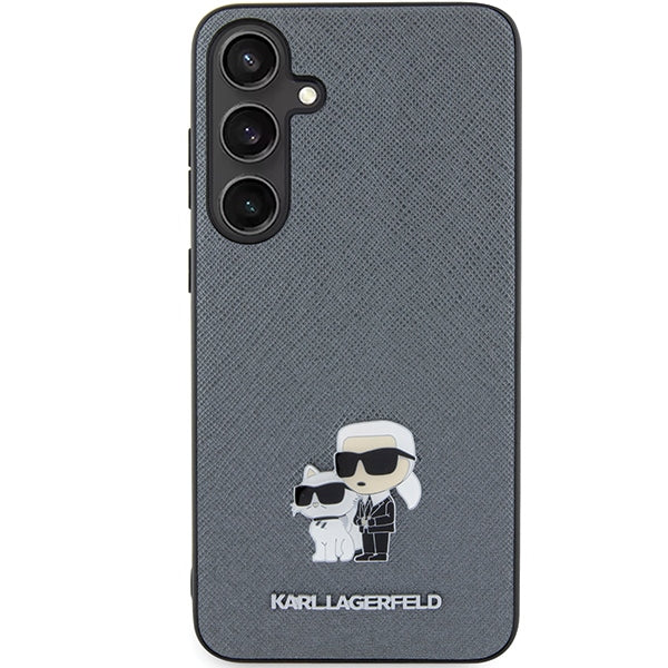 Aizsargvāciņš Samsung Galaxy S24 – Karl Lagerfeld KLHCS24SPSAKCMPG hardcase gray/gray Saffiano Karl & Choupette Metal Pin (S921) — attēls 3