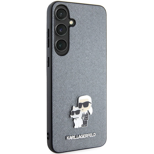 Aizsargvāciņš Samsung Galaxy S24 – Karl Lagerfeld KLHCS24SPSAKCMPG hardcase gray/gray Saffiano Karl & Choupette Metal Pin (S921) — attēls 4