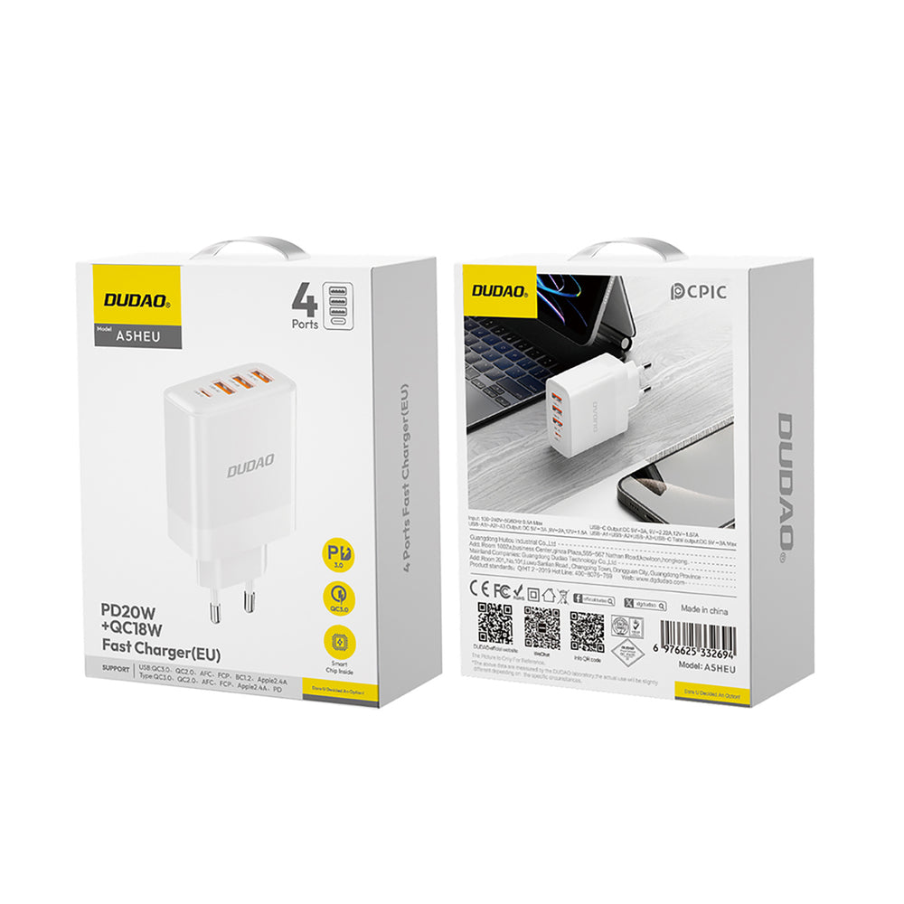 Dudao A5HEU network charger 3x USB-A 1x USB-C PD20W - white — attēls 2