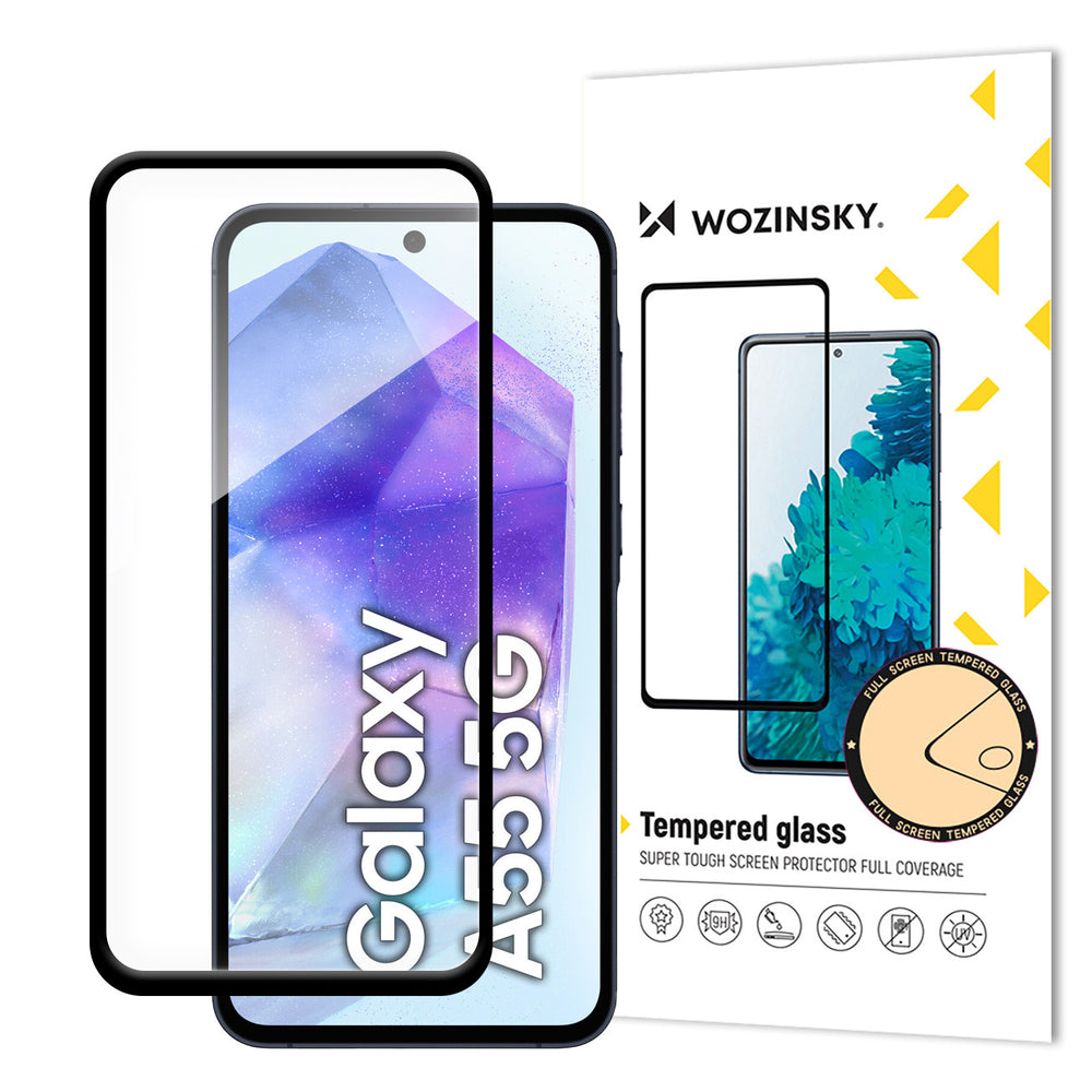 Aizsargstikls Samsung Galaxy A26 – Wozinsky Super Durable Full Glue Full Coverage with Frame Friendly, melns