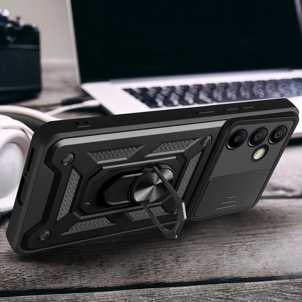 Aizsargvāciņš Samsung Galaxy A56 – Hybrid Armor Camshield with Stand and Camera, melns — attēls 3