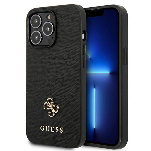 Aizsargvāciņš iPhone 13 Pro / 13 6.1" – Guess Saffiano 4G Small Metal Logo, melns
