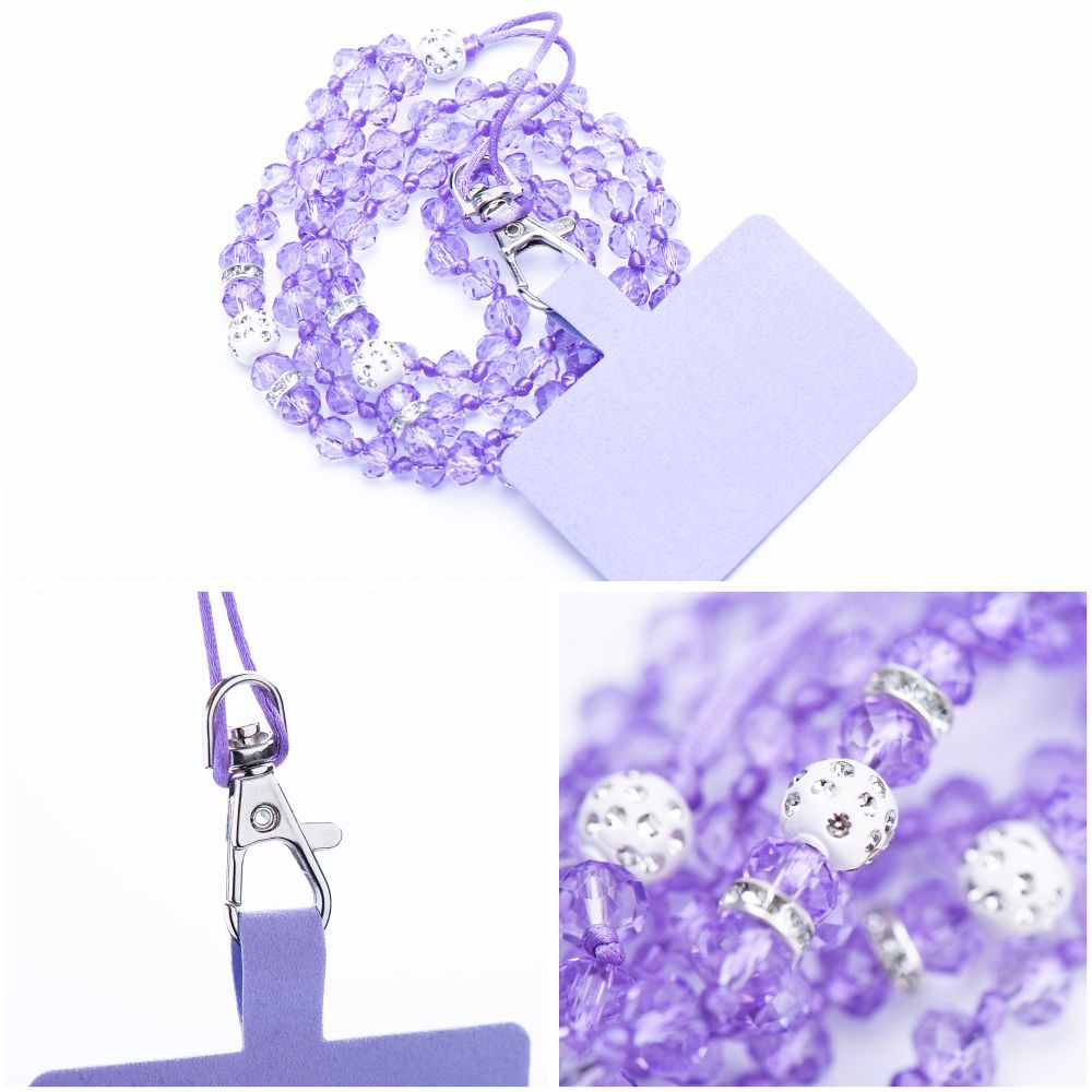 CRYSTAL DIAMOND pendant for the phone / cord length 74cm (37cm in the loop) / on neck - purple — attēls 2