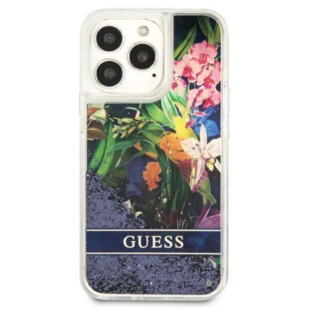 Aizsargvāciņš iPhone 13 PRO MAX – Original faceplate GUESS GUHCP13XLFLSB (Glitter Flower / blue) — attēls 3