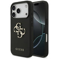 Aizsargvāciņš iPhone 17 Pro – Guess Grained Big 4G & Classic Logo, melns