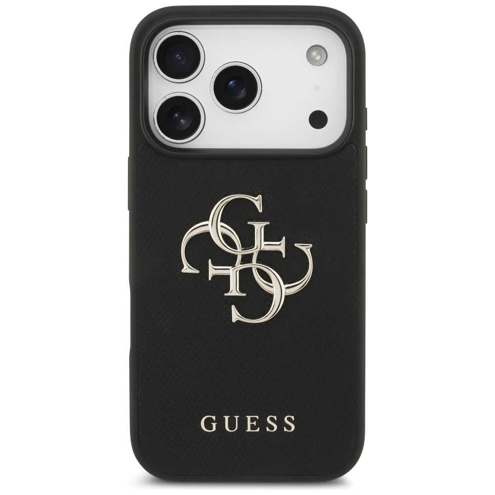 Aizsargvāciņš iPhone 17 Pro – Guess Grained Big 4G & Classic Logo, melns — attēls 3