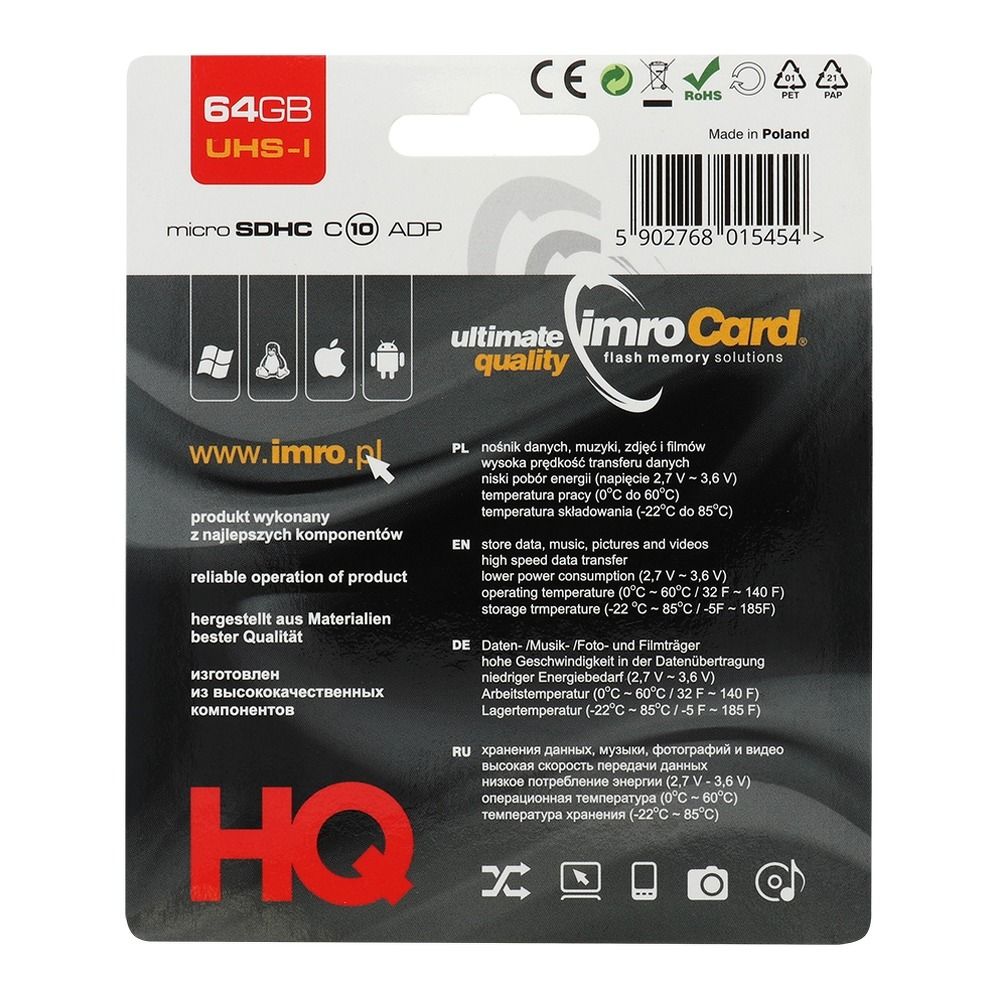 Adapteris IMRO memory card microSD 64GB 100MB/s class 10 UHS I with adapter SD — attēls 2