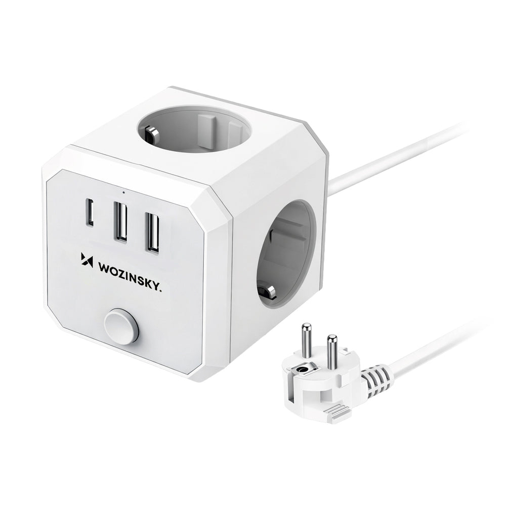Wozinsky WKZ-3B strāvas sadalītājs 4× AC + 2× USB-A + USB-C, 4000 W, 1,8 m, balts
