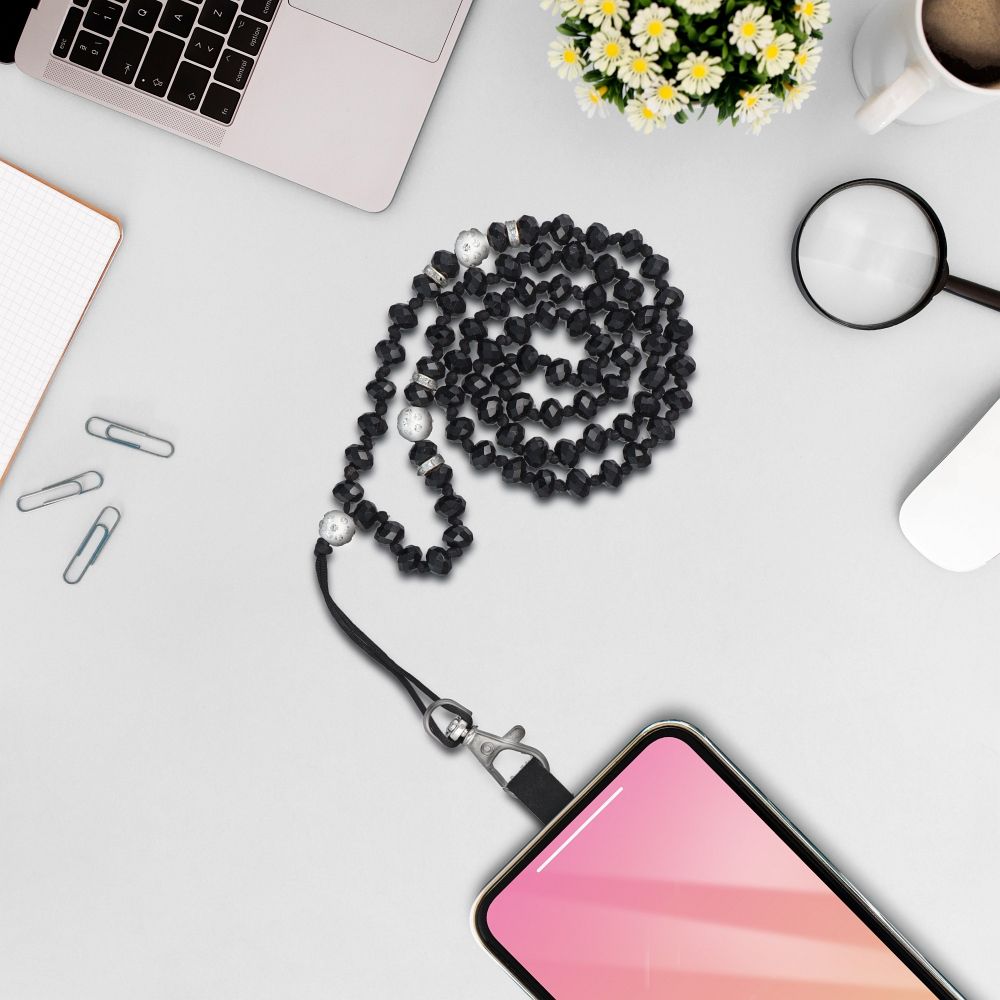 CRYSTAL DIAMOND pendant for the phone / cord length 74cm (37cm in the loop) / on neck - black — attēls 4
