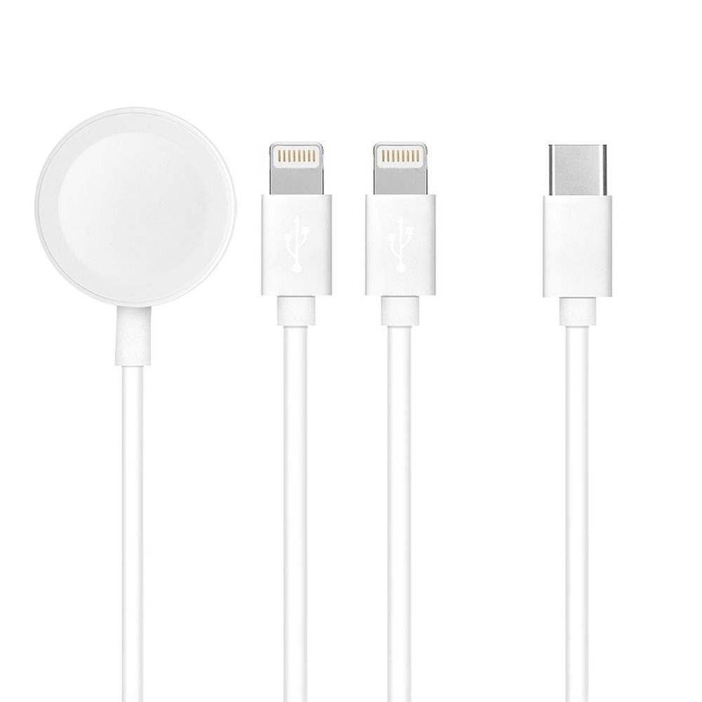 3-in-1 USB-C uzlādes kabelis – 2× Lightning + Apple Watch, 1,2 m, balts