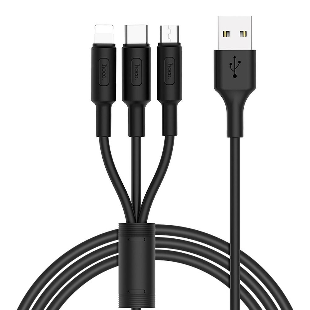 Kabelis HOCO cable 3in1 USB A to Lightning / Micro USB / Type C 2A X25 1 m black — attēls 2