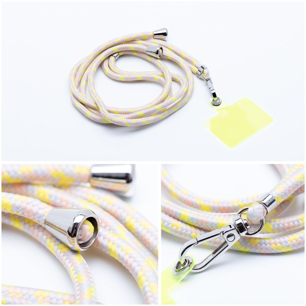 SWING (6mm) pendant for the phone with adjustable length / cord length 165cm (max 82.5cm in the loop) / on the shoulder or neck - gray-yellow — attēls 4