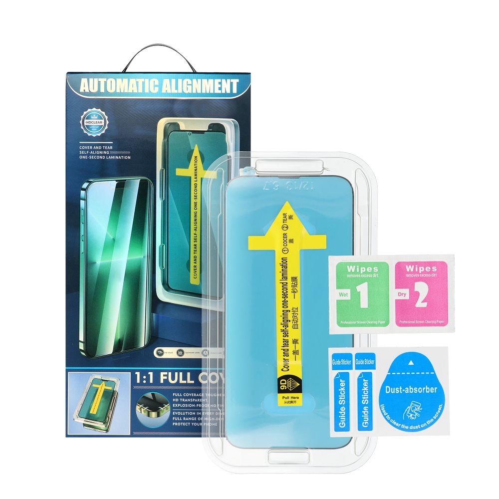 Aizsargstikls iPhone 14 Pro black – 5D Full Glue + applicator — attēls 3