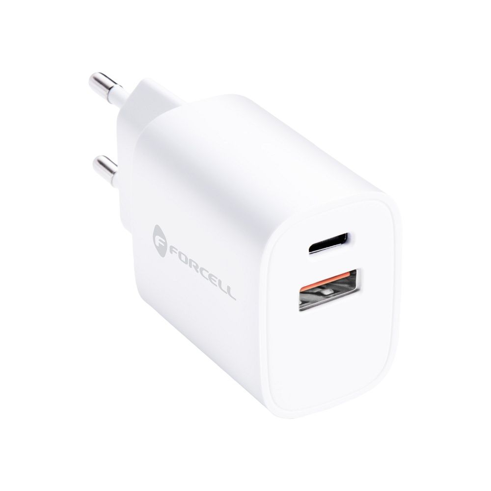 Uzlādes adapteris FORCELL F-ENERGY TFK-TC-30WPD travel charger Type C + USB A PD QC4.0 3A 30W white — attēls 2