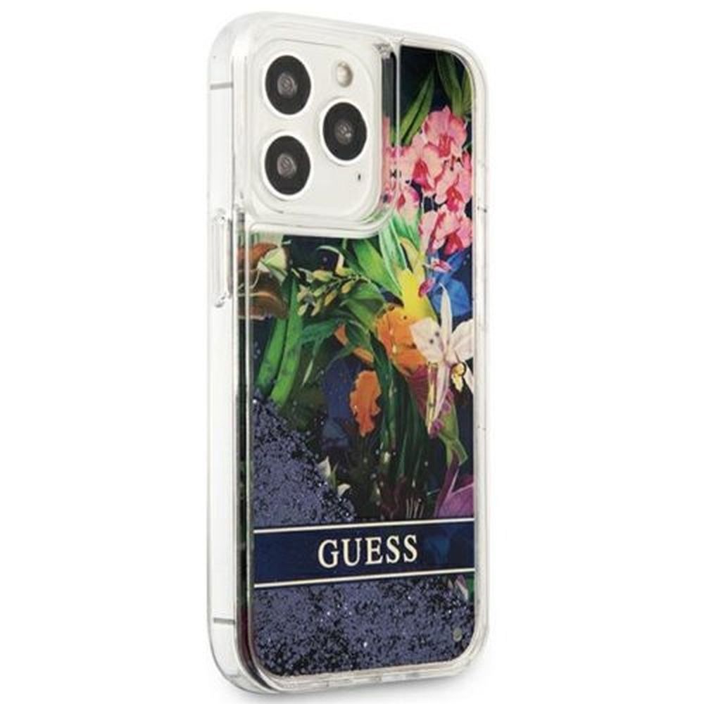 Aizsargvāciņš iPhone 13 PRO MAX – Original faceplate GUESS GUHCP13XLFLSB (Glitter Flower / blue) — attēls 4