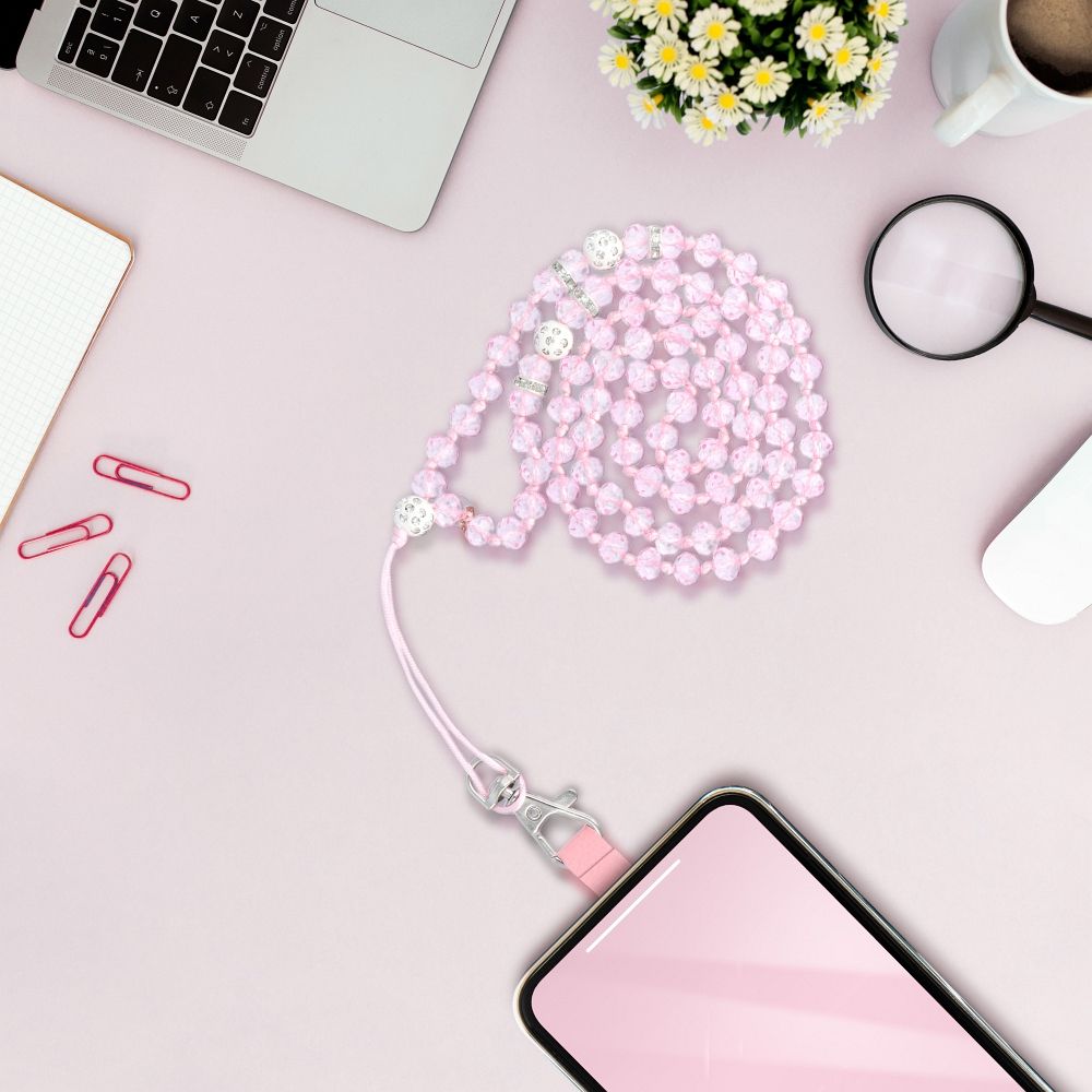 CRYSTAL DIAMOND pendant for the phone / cord length 74cm (37cm in the loop) / on neck - lite pink — attēls 4