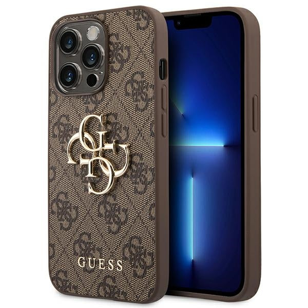Guess 4G Big Metal Logo aizsargvāciņš iPhone 14 Pro Max 6,7 collām, brūns