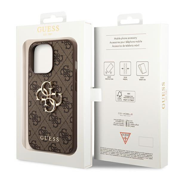 Guess 4G Big Metal Logo aizsargvāciņš iPhone 14 Pro Max 6,7 collām, brūns
