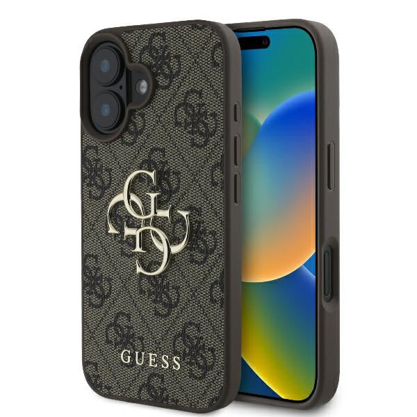 Guess 4G Big Logo aizsargvāciņš iPhone 16 6,1 collai, brūns