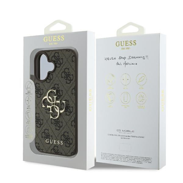Guess 4G Big Logo aizsargvāciņš iPhone 16 6,1 collai, brūns