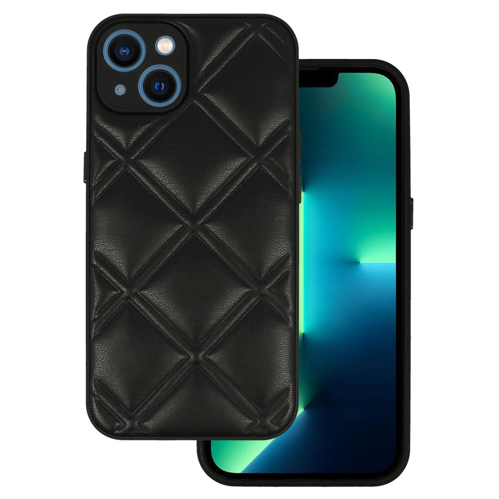 Sērijas ilustrācija: Leather 3D aizsargvāciņš iPhone 14 Pro, melns, dizains Nr. 3