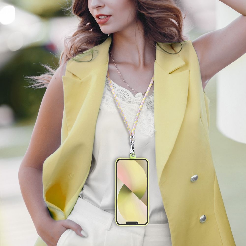 SWING (6mm) pendant for the phone with adjustable length / cord length 165cm (max 82.5cm in the loop) / on the shoulder or neck - gray-yellow — attēls 2