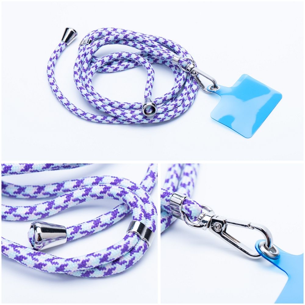 SWING (6mm) pendant for the phone with adjustable length / cord length 165cm (max 82.5cm in the loop) / on the shoulder or neck - white - purple — attēls 4