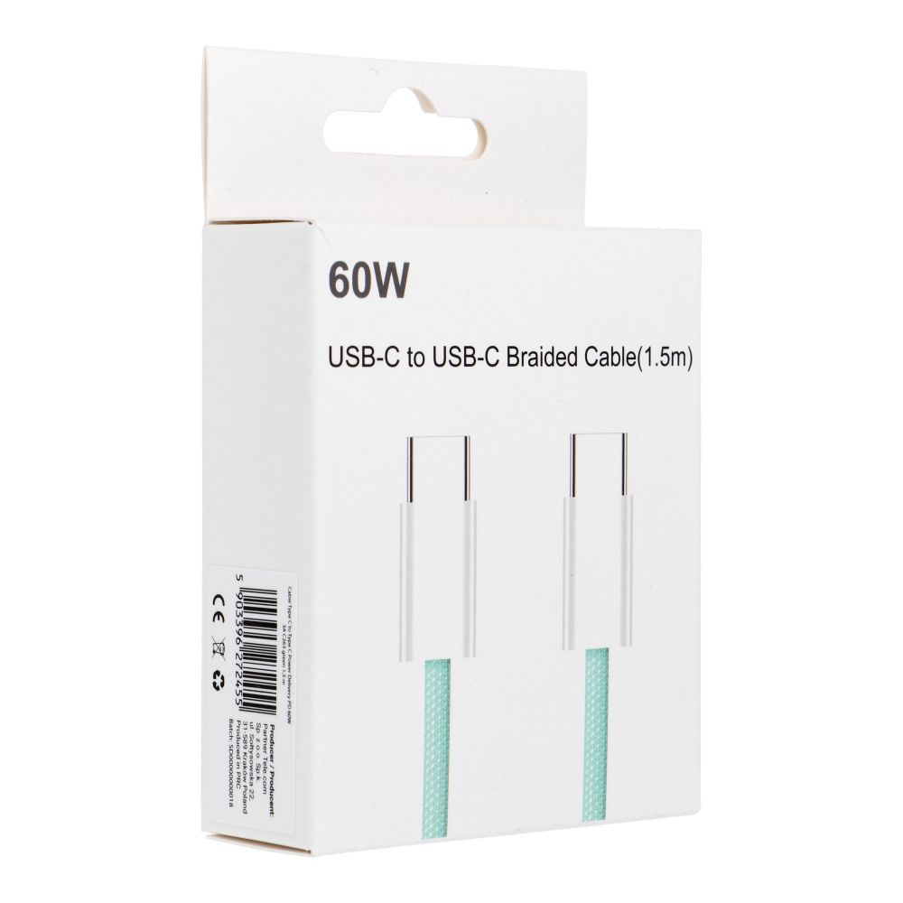 Kabelis Cable Type C to Type C PD QC3.0 3A 60W C263 1,5 m green — attēls 2